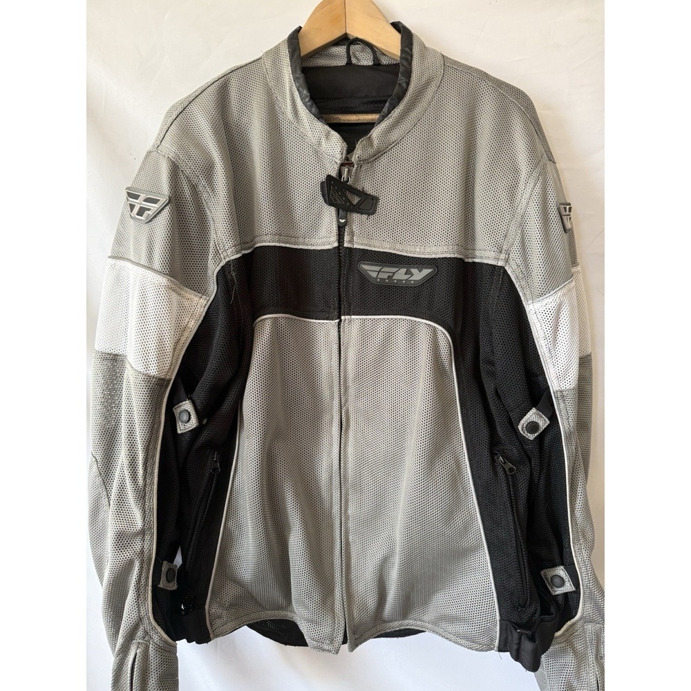 Fly Men's Gray Mesh Racing Motorcycle Jacket Padded 2XL zipper Front